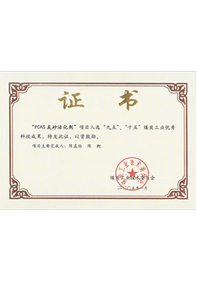 2005年1月PCAS灰砂活化劑獲“九五、十五”科技成果獎(jiǎng)